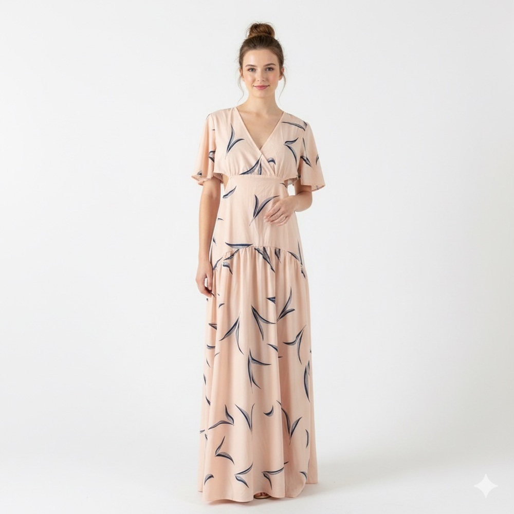 Peach Maxi Dress with Navy Accents